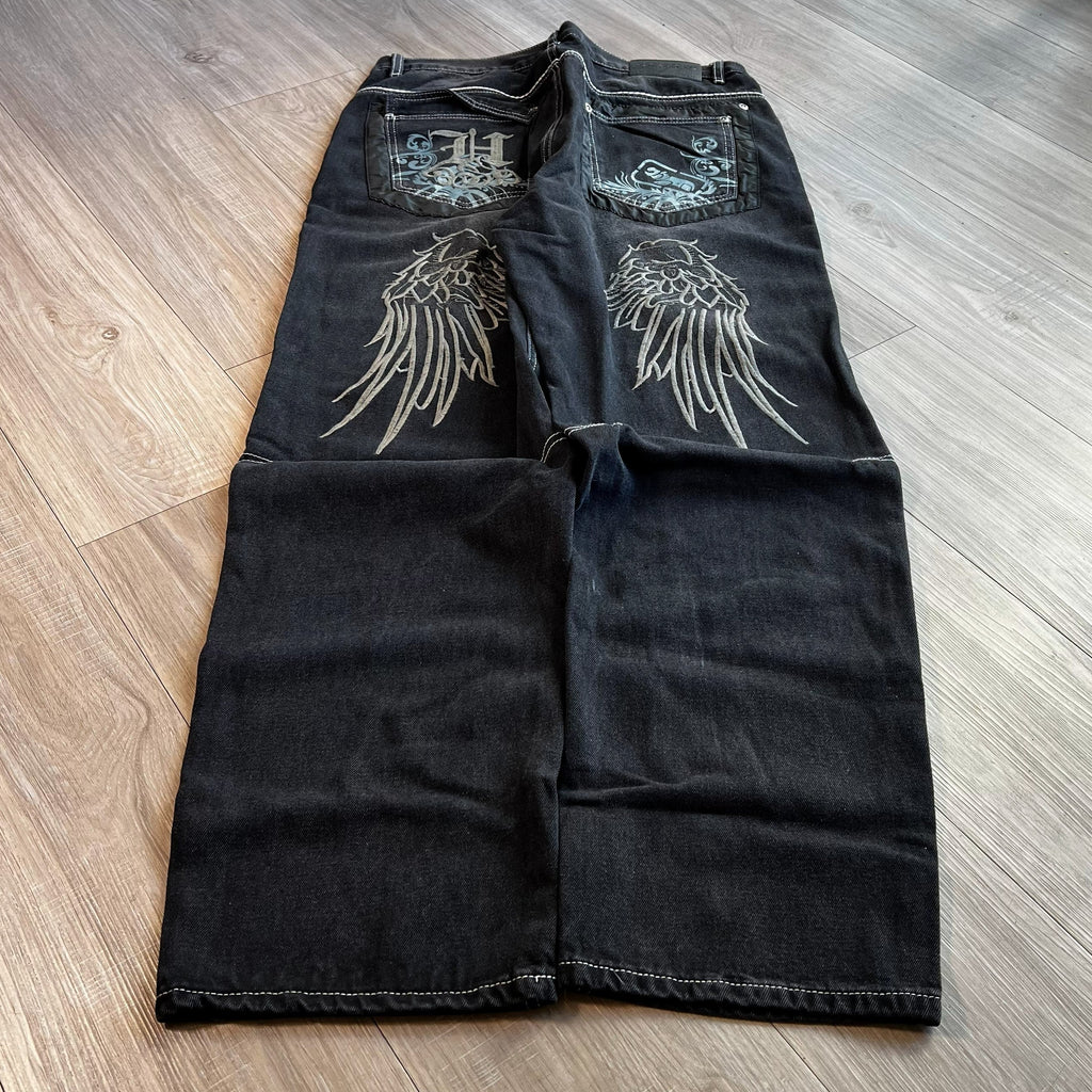 Embroidered Black Jeans