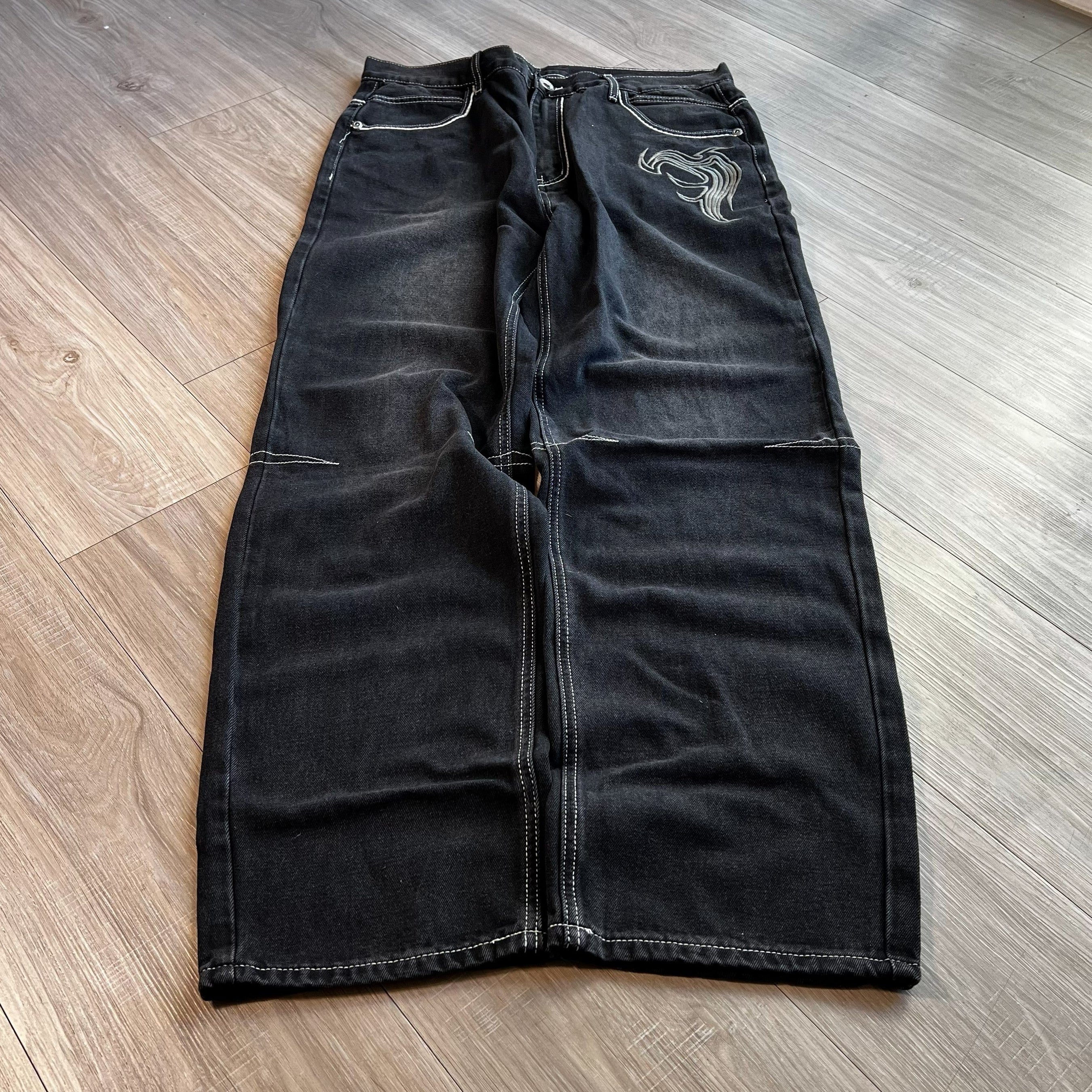 Embroidered Black Jeans