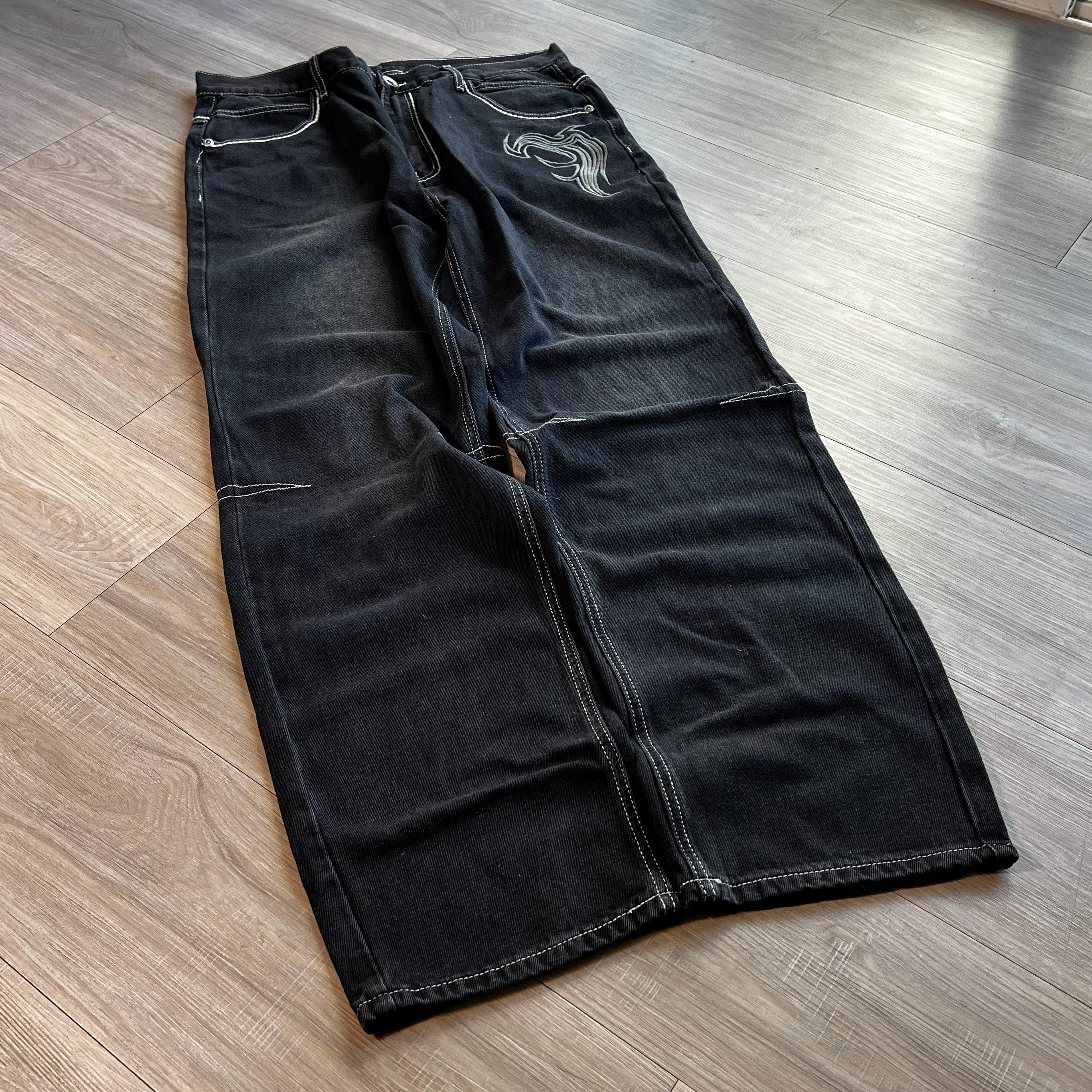 Embroidered Black Jeans